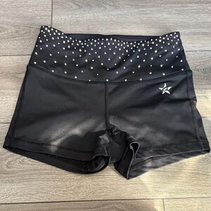 Black High-Waist Dance and Cheer Shorts with Rhinestone Detail